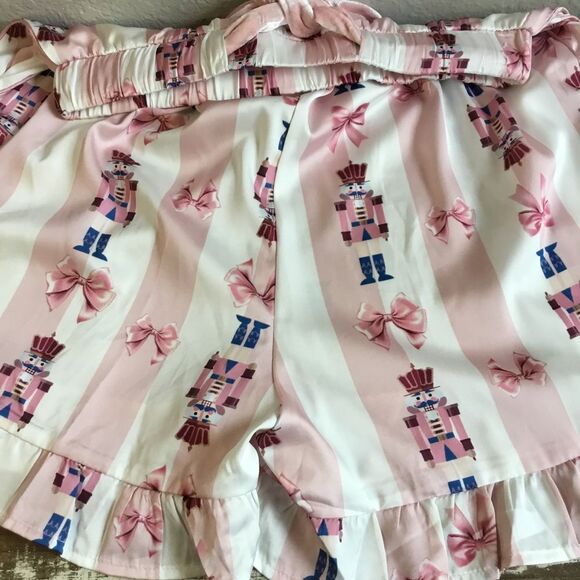 Coquette pink stripe shorts velvet feel tie bloomers feminine - Picture 6 of 9